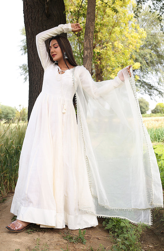 Off White Chanderi Silk Anarkali