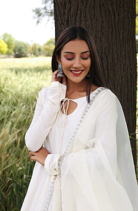 Off White Chanderi Silk Anarkali